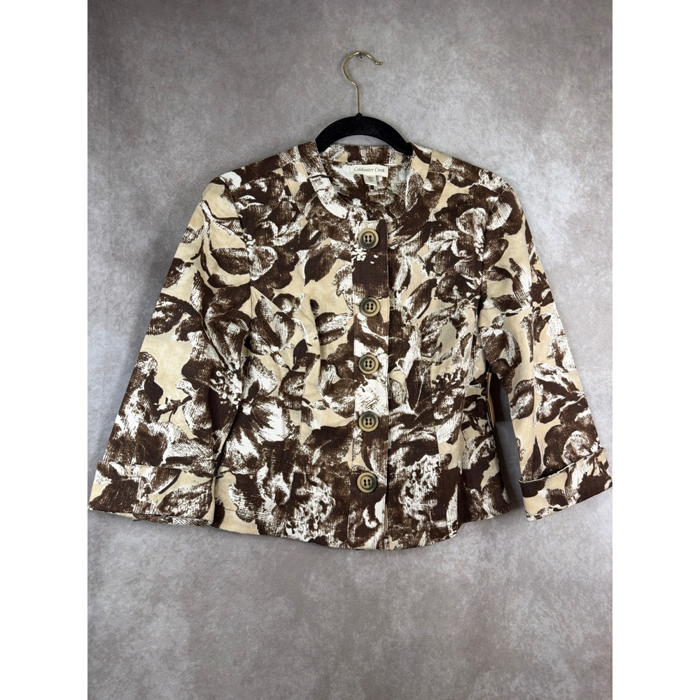 NWT VTG Coldwater Creek Garden Bouquet Jacket P4 Brown Floral Linen Blend Blazer